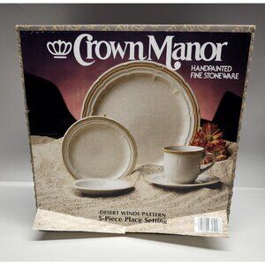 NEW Stoneware Set Vintage Crown Manor Desert Winds 5 pcs Handpainted NIB Neutral